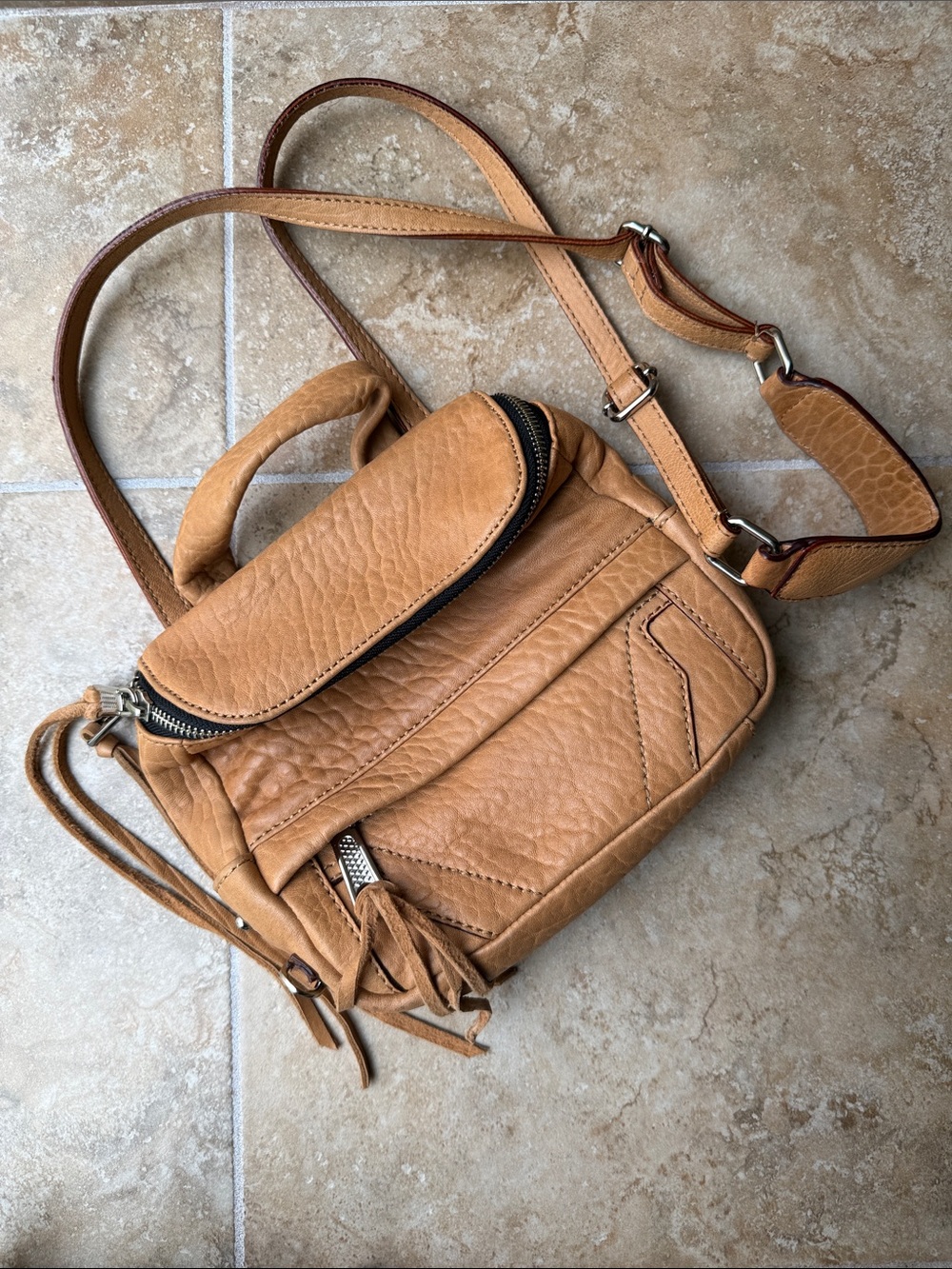 Rebecca Minkoff Leather Purse Saddle Bag Camel Brown Shoulder Crossbody Strap
